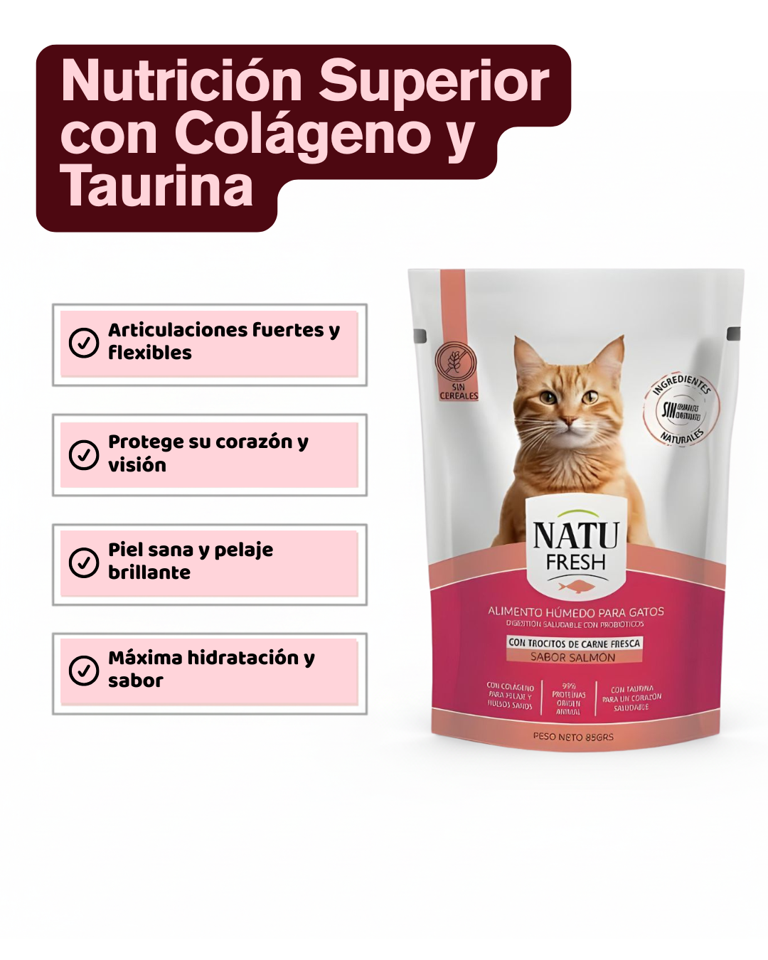 Alimento húmedo Salmón X5 Sobres 85g – Fuente de colágeno y taurina